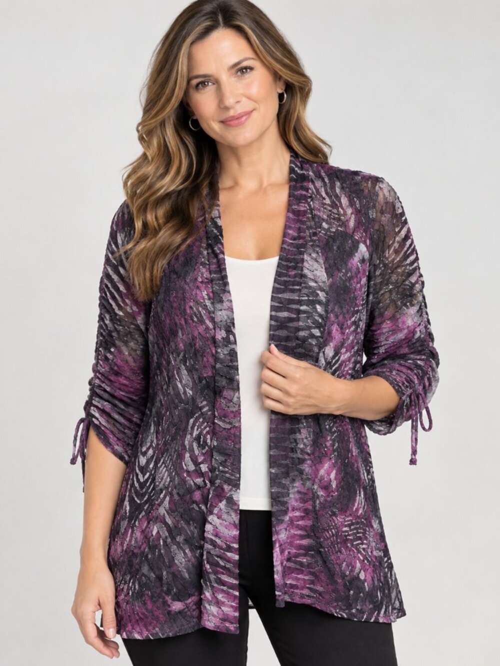 Frank Lyman Designer Knit Cardigan Jacket Asymmetric Hem Fall Colours Size 12